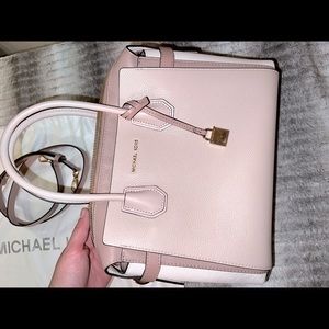 Michael Kors Mercer medium Tri-colored pebbled leather belted satchel